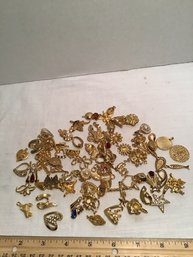 Vintage Gold Toned Metal Costume Jewelry Pendants And Charms, Good For Jewelry Crafting!