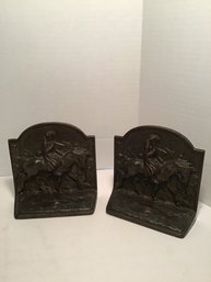 Vintage Cast Iron Bookends, Man On Horseback, Paul Revere?