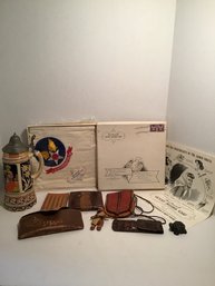 Miscellaneous Antiques Lot, USAF Sweetheart Scarf, Stein, Ray-ban, Etc.