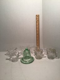 Depression Glass Lot, Small Sugar/creamer Sets, Green Bell Shaped Cover