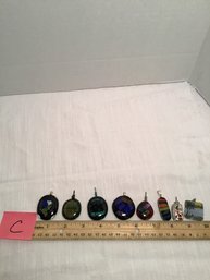 LOT C, Beautiful, Hand-crafted Dichroic Glass Pendants, Wire Wrapped, Etc.