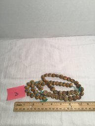 LOT D, Beautiful Fancy Glass Beads, Dots And Designs, Blue, Tan