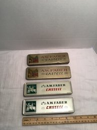 4 Vintage A W Faber Tin Pencil Cases