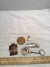 Vintage Political Smalls Lot, Key Fob For JFK Half Dollar, Carter, Lamplighters, Etc.