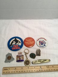 Vintage Smalls Lot, Advertising Pins, Jordan Marsh, NY World Fair, Pocket Knife, Etc.