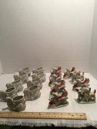 17 Mid Century Japanese Porcelain Pieces, Dogs And Swans, Dime Store Items