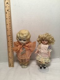 2 Vintage Bisque Dolls, One On Stand