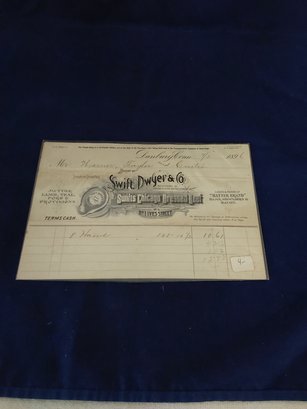 Swift Dwyer & Co. Chicago Pressed Beef Danbury Conn 1896 Merchant Receipt