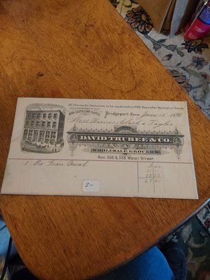David  Trubee & Co Wholesale Grocers Merchant Receipt 1890 Bridgeport Conn