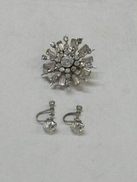 Brooch Clip On Earring Set