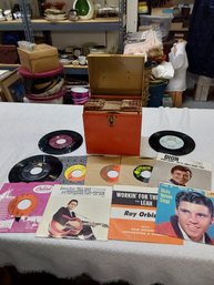 Variety Of 45 Rpm Vinyl Records In Case