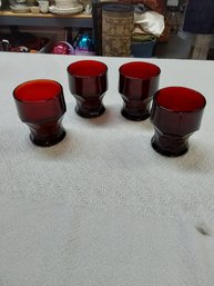 Lot Of 4 Ruby Red Glasses