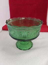 E O Brody Green Glass Footed Dish