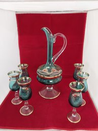 MCM Murano Vintage Art Glass Ewer With 6 Glasses