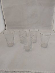 Lot Of 5 Etched Glass Shot Glasses