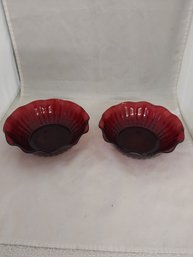 Pair Of Red Glass Bowls