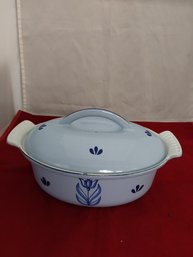 Vintage Dru Enamel Cast Iron Casserole Dish With Lid