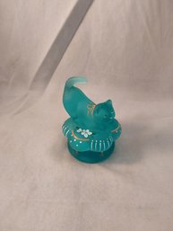 Fenton Hand Painted Glass Cat Trinket Box