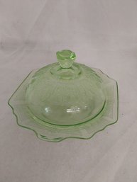 Depression Uranium Glass Covered Dish