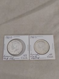 Lot Of 2 1968 D Kennedy  Half Dollars