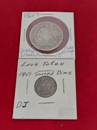 1861S Seated Liberty And 1861 Love Token