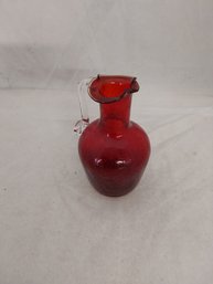 Red Crackle Glass Pitcher