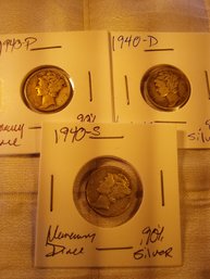 Lot Of 3 Mercury Dimes