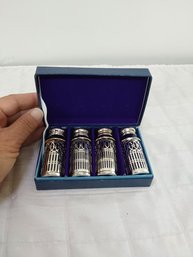 Set Of Shakers Silver Plate & Cobalt Blue