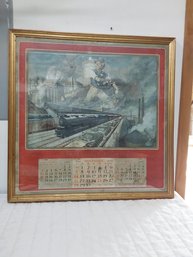 WWII Pennsylvania Railroad Framed Calendar Advertisement