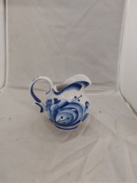 Handmade In Russia Blue White Pitcher