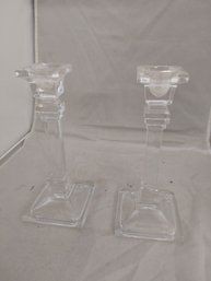 Pair Of Glass Candlestick Holders