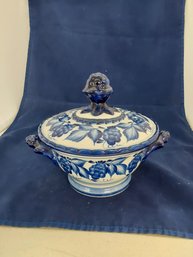 Gzhel Russian Handmade  Covered Dish