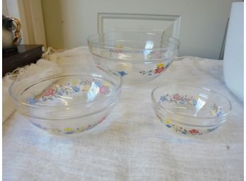 Lot Of 3 Glass Mixing Bowls