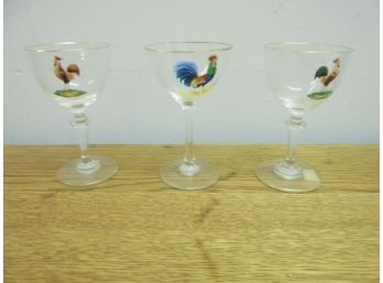 Lot Of 3 Hand Painted Rooster Glasses
