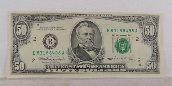 Error 'Faulty Alignment' Beautiful 1990 $50 Federal Reserve Note GEM Uncirculated