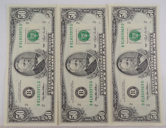 (3) Three Consecutive Serial Number 1993 $50 Federal Reserve Notes Gem Crisp Uncirculated