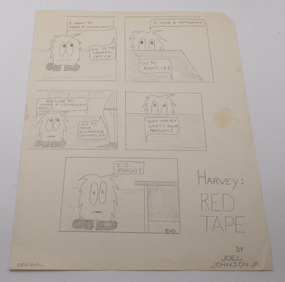 Original Vintage Hand Drawn Cartoon Artwork 'Harvey: Red Tape' By Joel Johnson Jr.