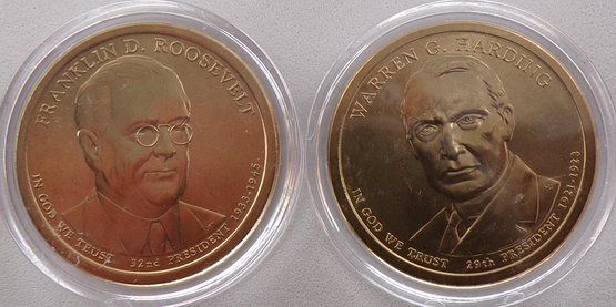 (2 Gem BU Presidential $1), 2014-D Harding & Roosevelt In OGP Plastic Coin Capsule Holders