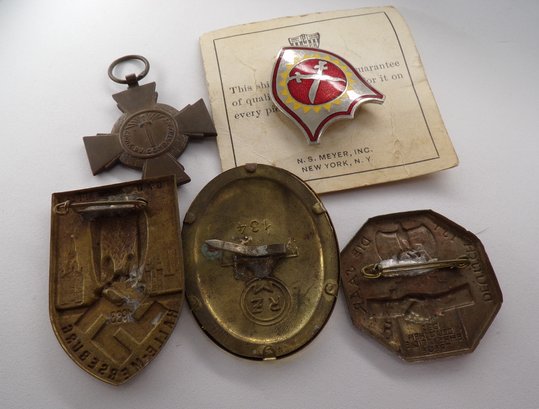 Five Vintage WWII Or Earlier German Military Items (Uniform, Hat Badges, Medals Etc.)