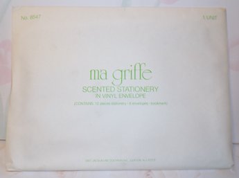 2 New Vintage Ma Griffe Scented Stationary #8547, 12 Pieces Stationary, 6 Envelopes & Bookmark In Vinyl Env