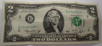 1976 $2 Federal Reserve Star Note Lightly Folded