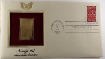 22kt Gold Replica 22C American Indians Stamp Enclosed In 1st Day Cover & Bearing 1st Day Of Issue Postmark