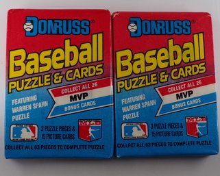 Two 1988 Donruss Baseball Card 'Leaf Factory' NEW Sealed Wax Packs, '15 Cards & 3 Puzzle Pieces'