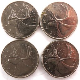 (4) Canadian 'Stag' Quarters 1969, (2)-1978 & 1979