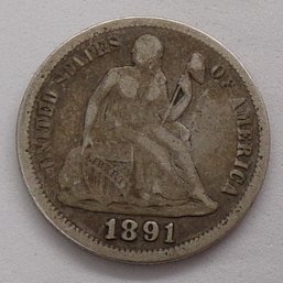 1891 Seated Liberty Silver Dime (Full Liberty)