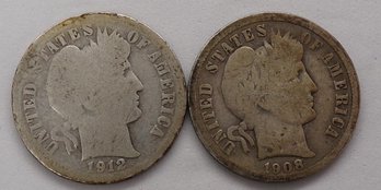 1912-D & 1908 Barber Silver Dimes