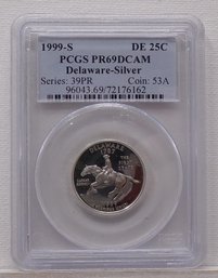 Key Date & State Silver 1999-S State Quarter (Delaware) PCGS PR69 DCAM (Exceptional Cameo Contrast) GEM BU