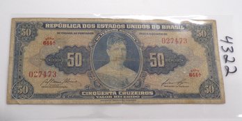 1959 Republic Of United States Of Brazil 50 Cruzeiros (AARdC, LL) Series 644A 'American Banknote Company'