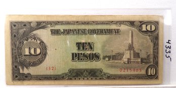 WWII 1942-1945 Japanese Government-10 Pesos 'Philippines'