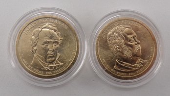 (2 Gem BU Presidential $1), 2012-P Arthur & 2010-P Buchanan In OGP Plastic Coin Capsule Holders